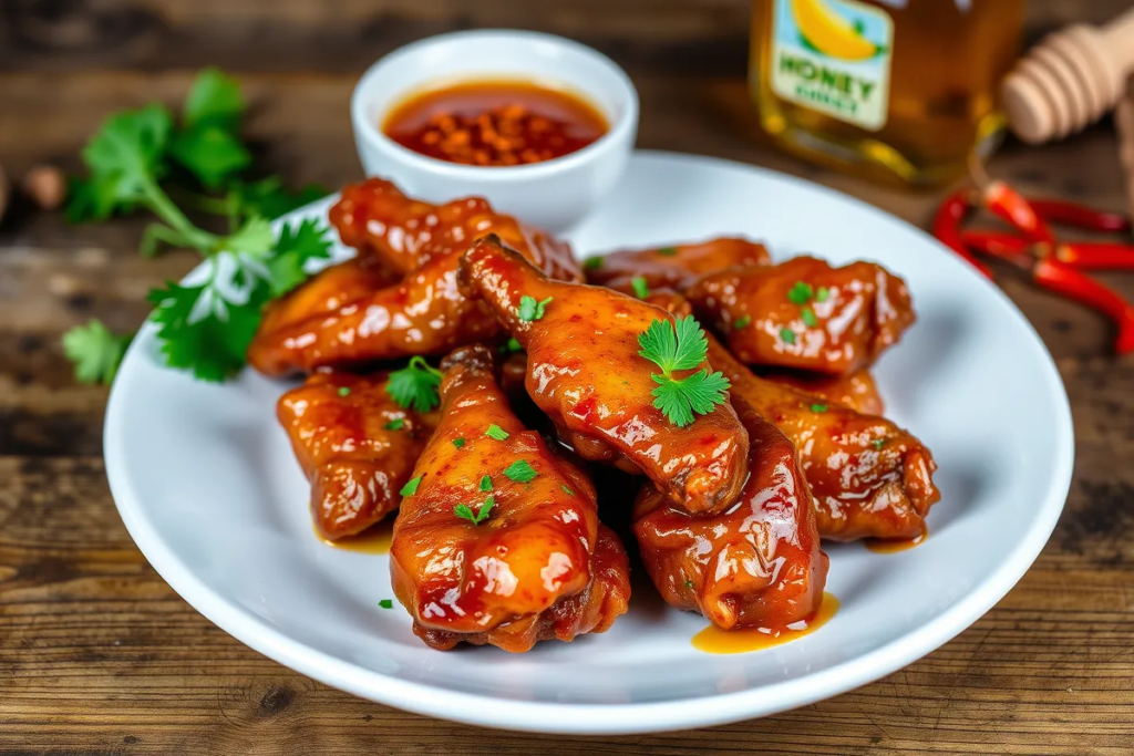 Hot Honey Chicken Wings with Parsley and Dipping Sauce