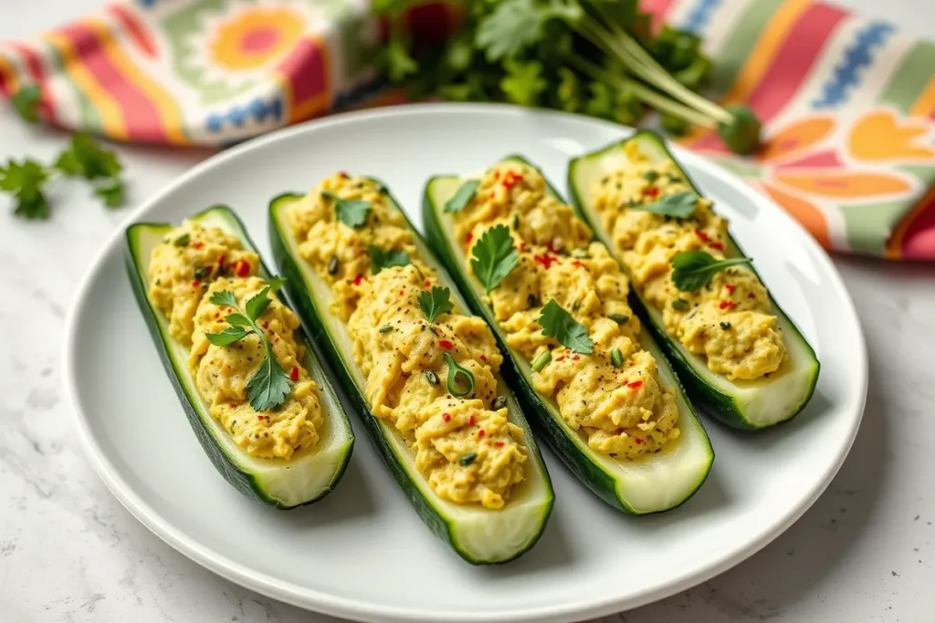 Guacamole-stuffed cucumber boats