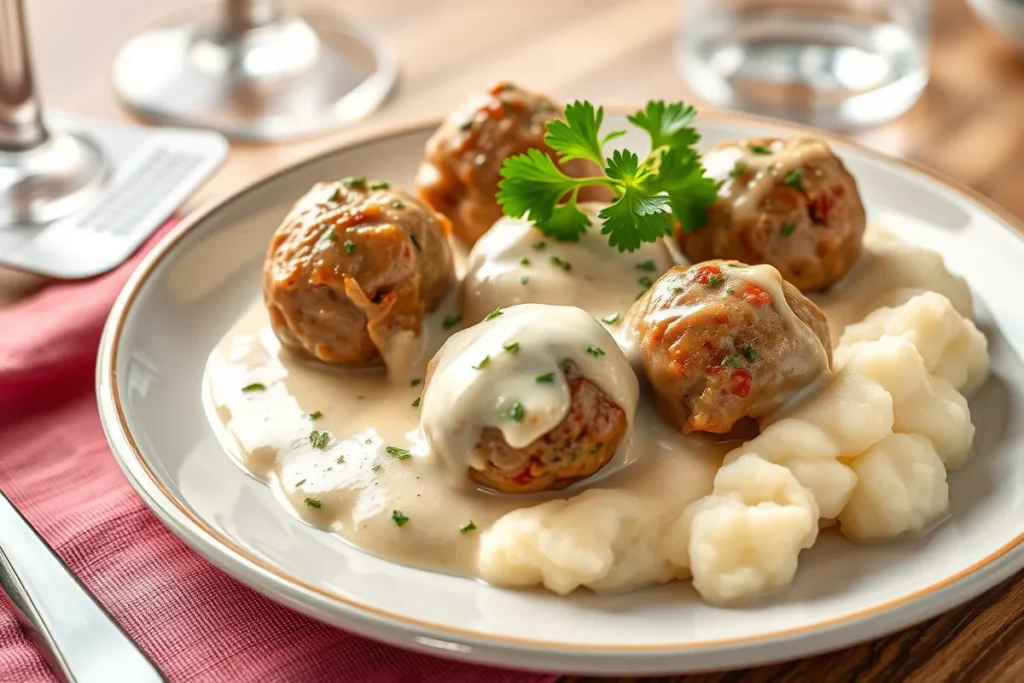 Swedish meatballs served with mashed potatoes