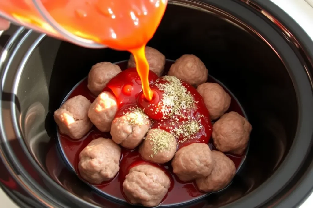 preparation of frozen meatballs in a Crockpot