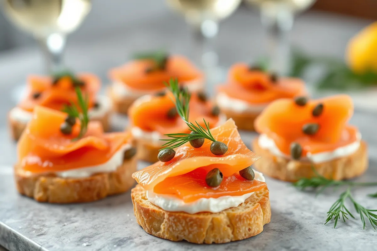 Smoked salmon canapés with cream cheese and dill