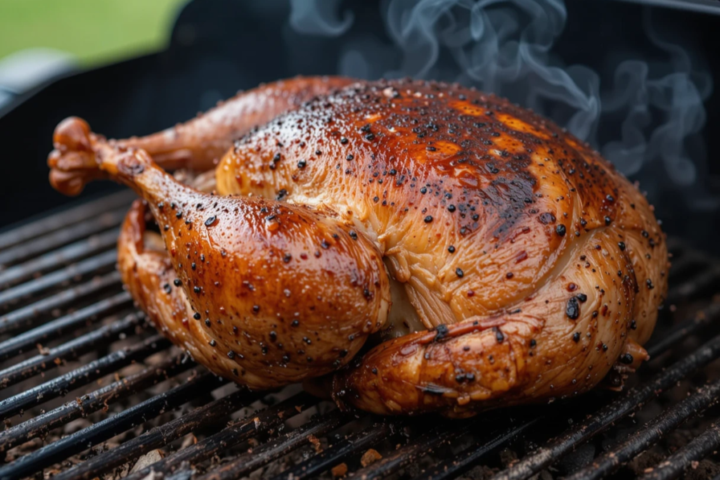 Turkey breast smoking on a pellet grill