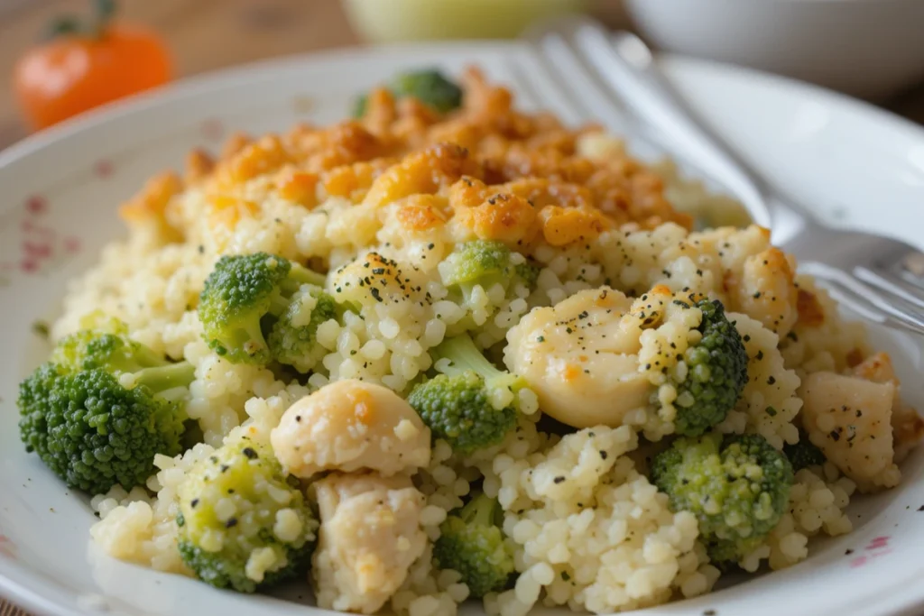 Plated Chicken Broccoli Rice Casserole with Side Dish