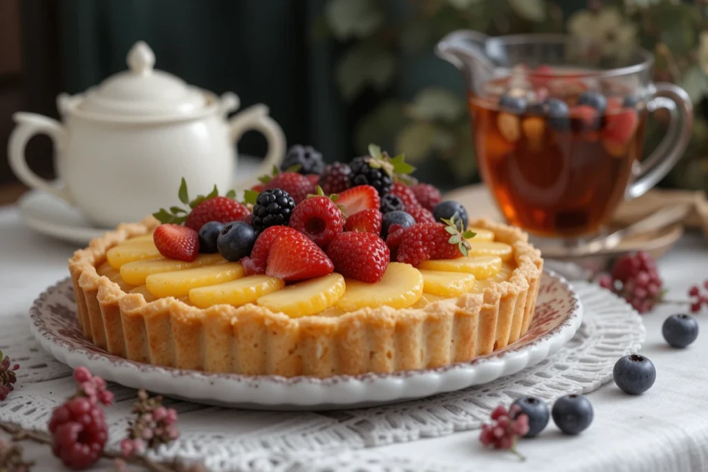 Fruit Tart with Fresh Berries and Tea