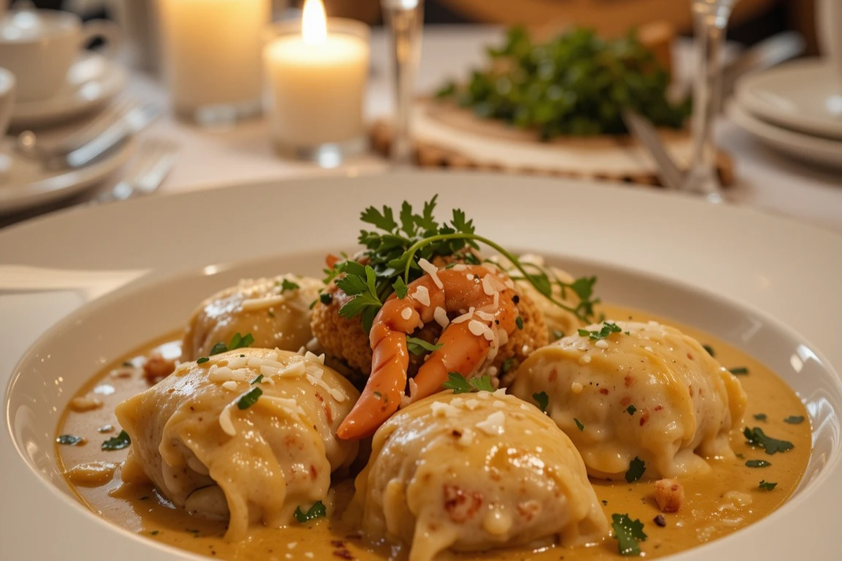 Lobster ravioli with garlic butter sauce