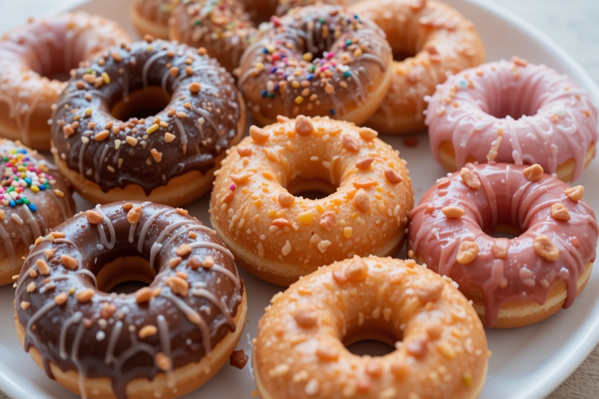 Platter of assorted mini donuts in various flavors