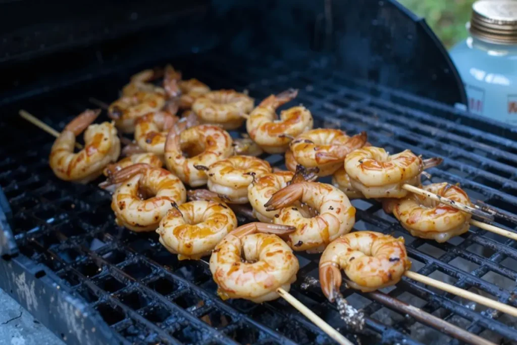 Grilled shrimp on a grill