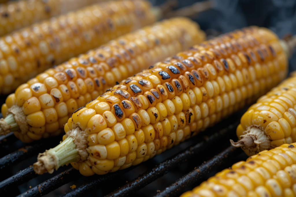 Grilled corn on the cob with char marks