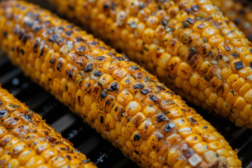 Grilled corn on the cob with light charring