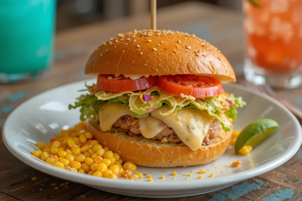 Torta cubana served with Mexican street corn and agua fresca